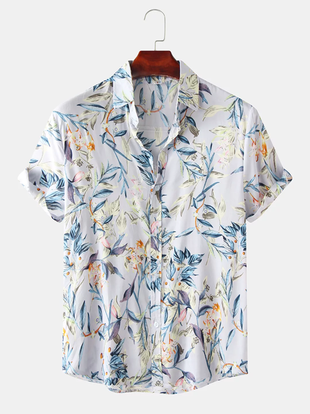 Herren Elegant Oil Print Leaf Umdrehen Kragen Kurzarm Shirts günstig online kaufen
