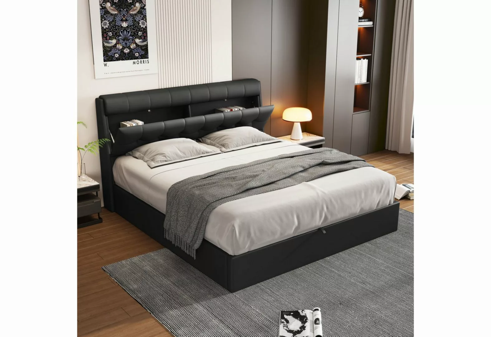 REDOM Polsterbett Hydraulisches Bett (160*200cm), mit Lattenrost, verdeckte günstig online kaufen