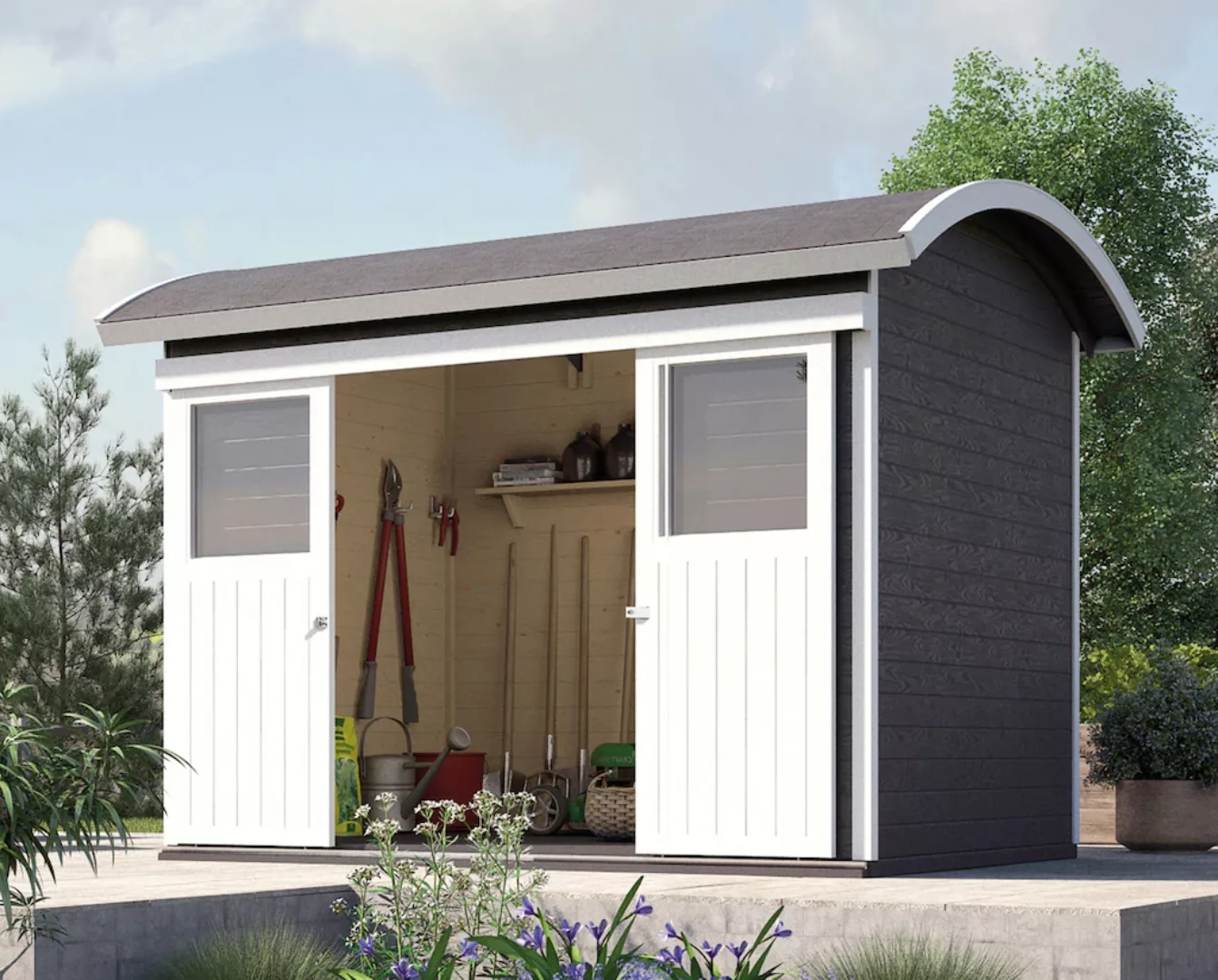 Weka Holz-Gartenhaus Tonnendach Lasiert 295 cm x 241 cm günstig online kaufen