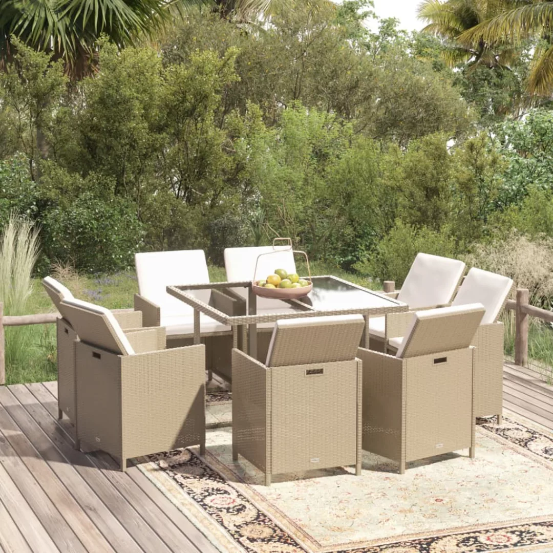 Vidaxl 9-tlg. Garten-essgruppe Mit Kissen Poly Rattan Beige günstig online kaufen