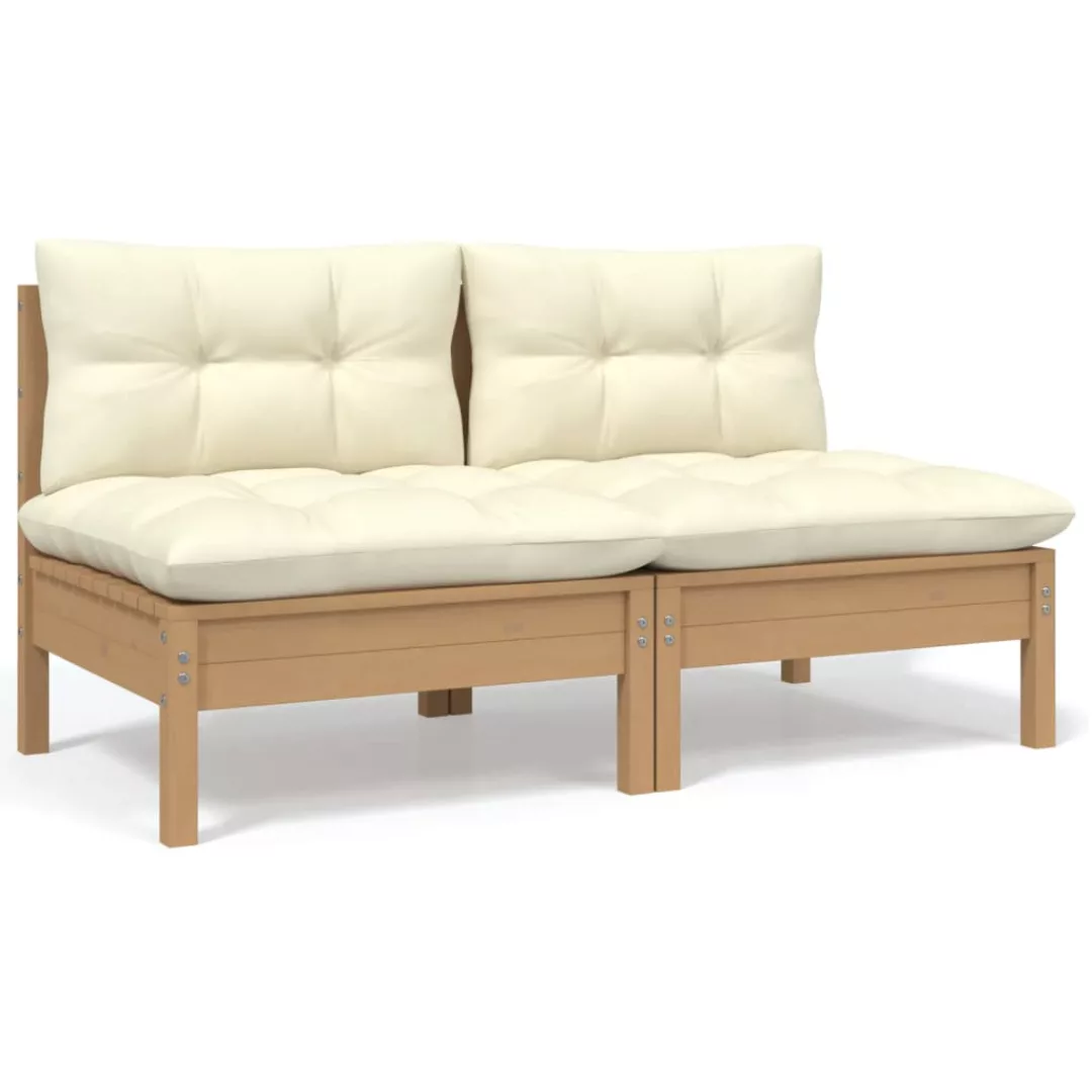 2-sitzer-gartensofa Mit Kissen Creme Massivholz Kiefer günstig online kaufen