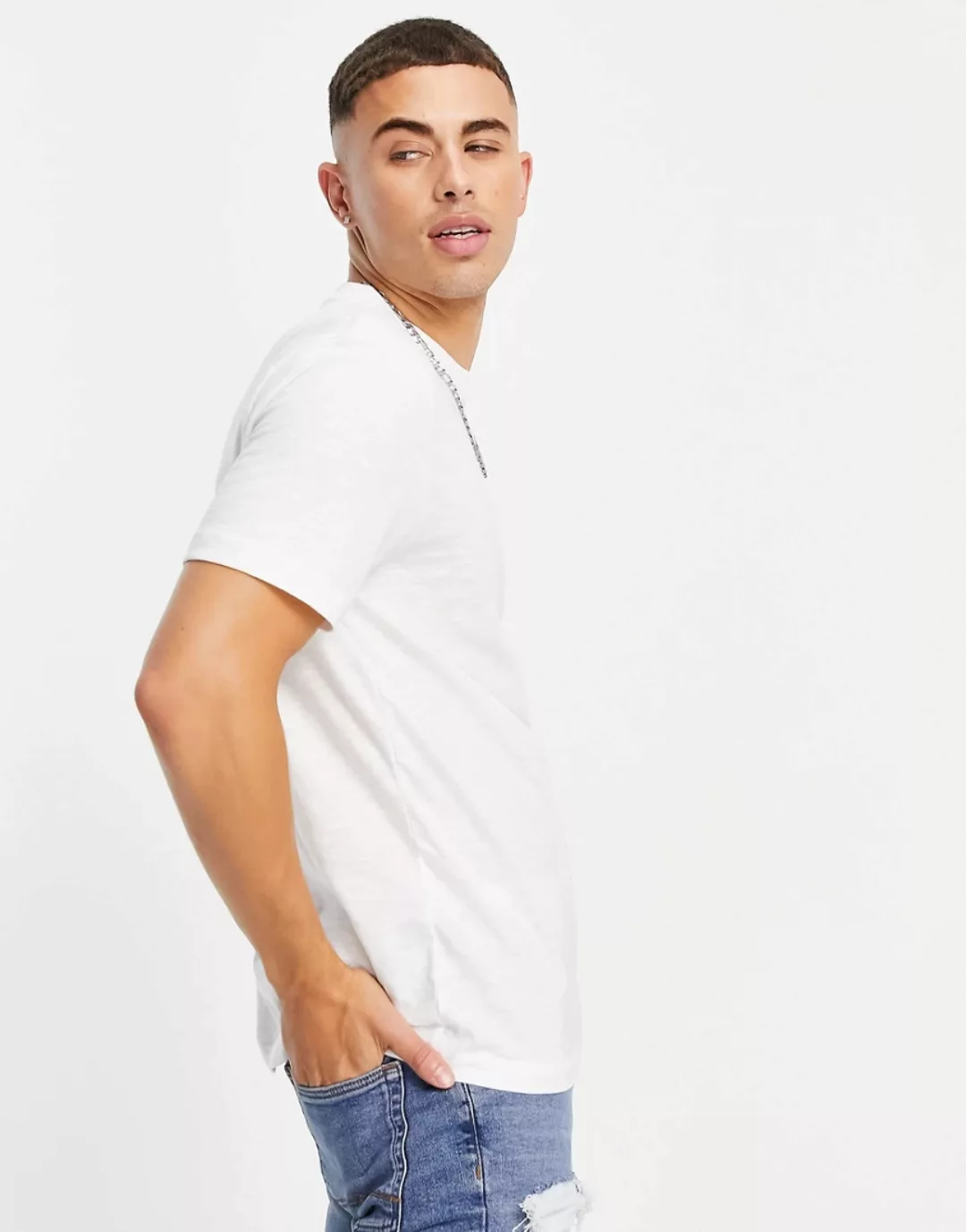 River Island – Strukturiertes T-Shirt in Weiß in schmaler Passform günstig online kaufen
