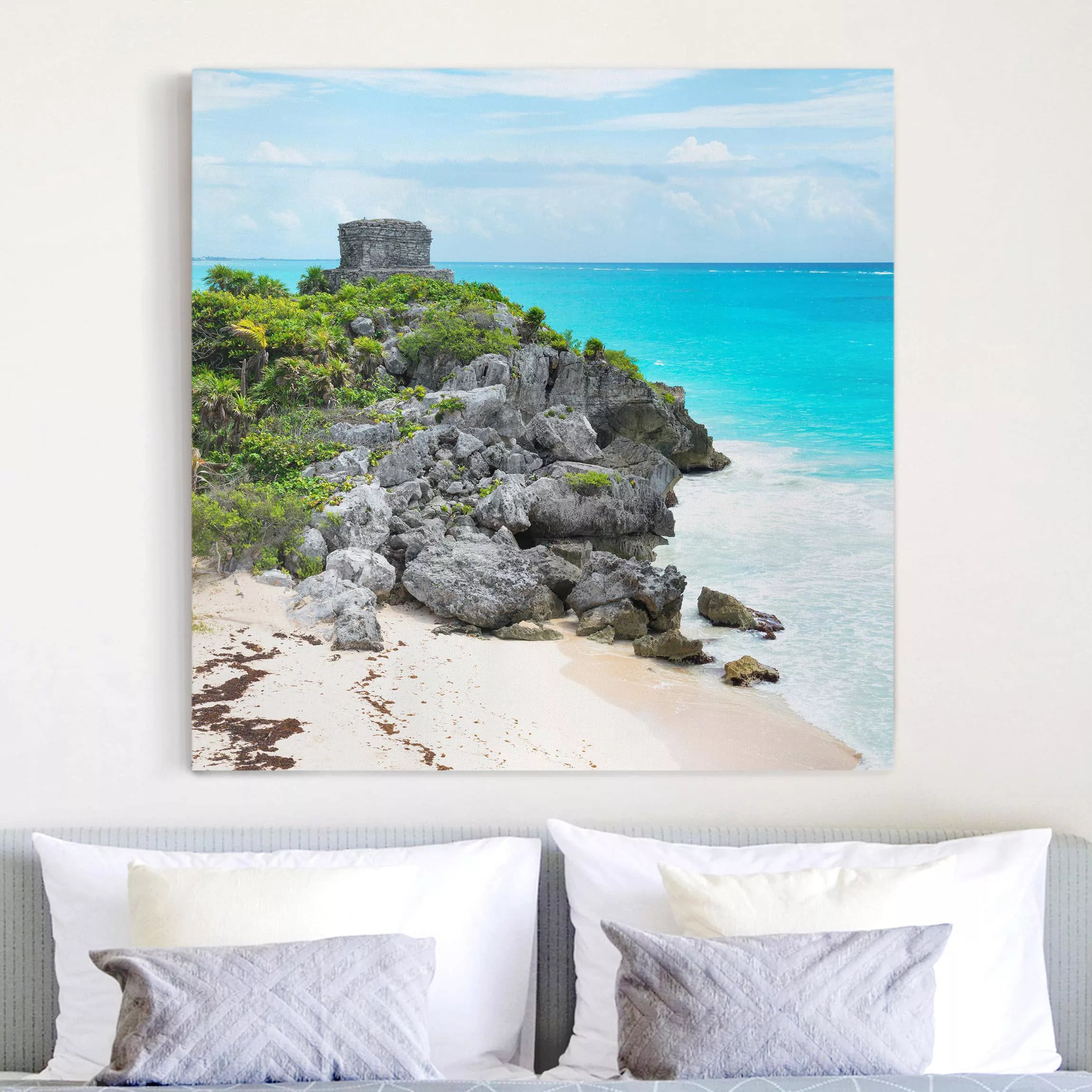 Leinwandbild Strand - Quadrat Karibikküste Tulum Ruinen günstig online kaufen