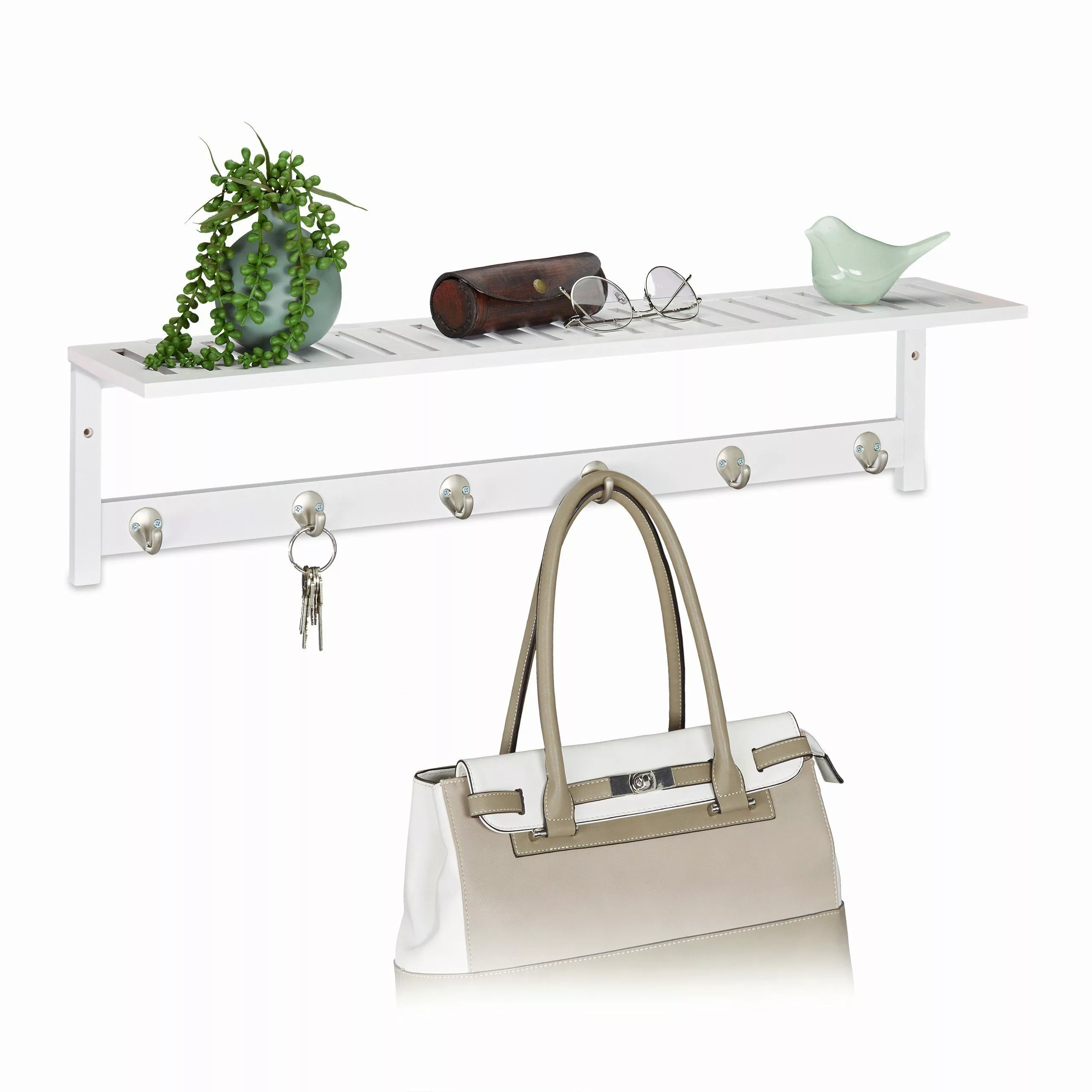 relaxdays Wandgarderobe Weiße Wandgarderobe mit Ablage günstig online kaufen