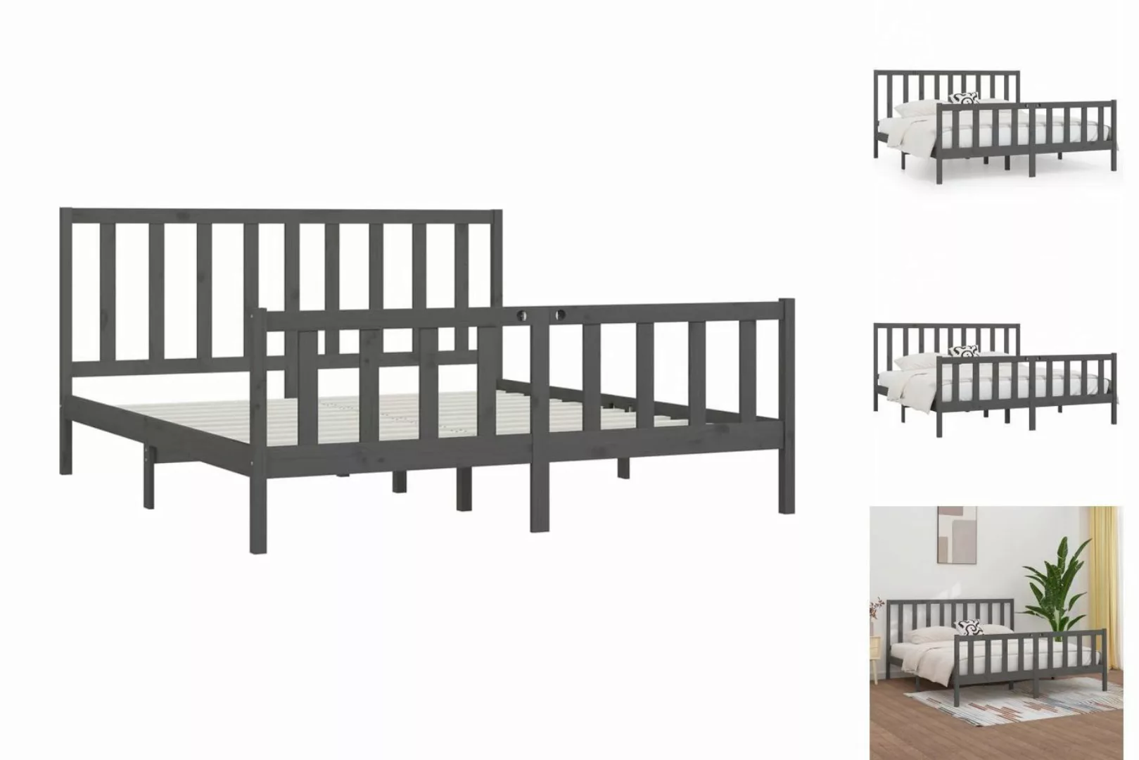 vidaXL Bettgestell Massivholzbett Grau 200x200 cm Bett Bettgestell Doppelbe günstig online kaufen