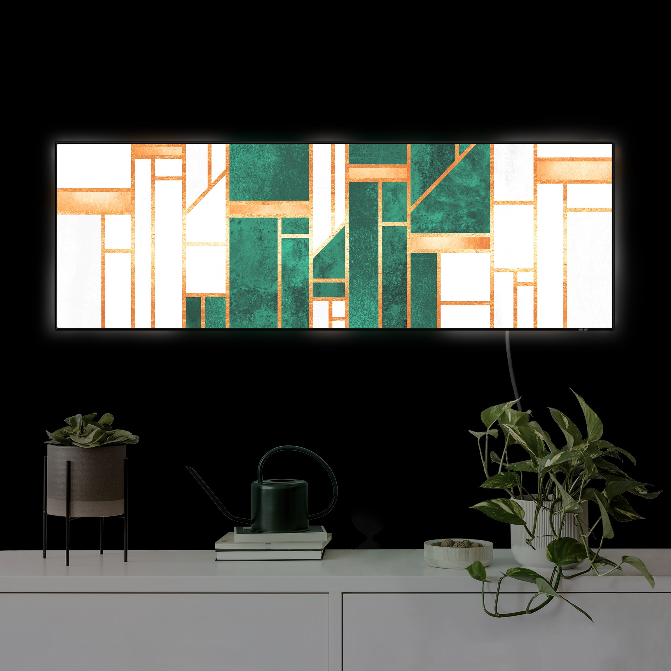 LED-Wechselbild Emerald und Gold Geometrie günstig online kaufen