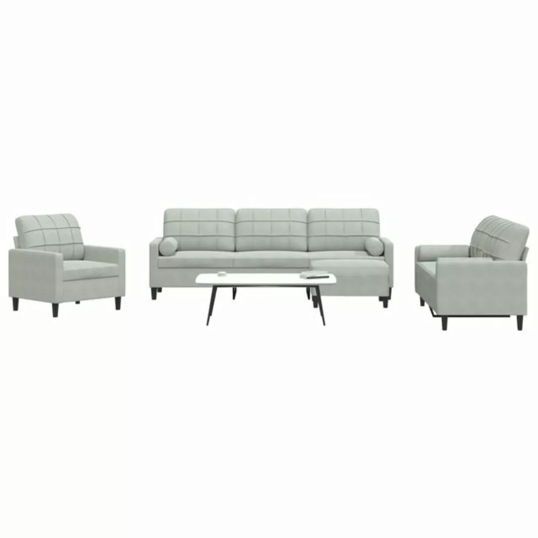 vidaXL Sofa Sofagarnitur mit Kissen Samt, mit Zierkissen + Fußhocker, Hellg günstig online kaufen