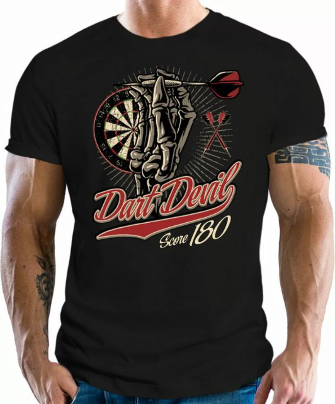 LOBO NEGRO® T-Shirt für Dartspieler und Fans: Dart Devil Score 180 günstig online kaufen
