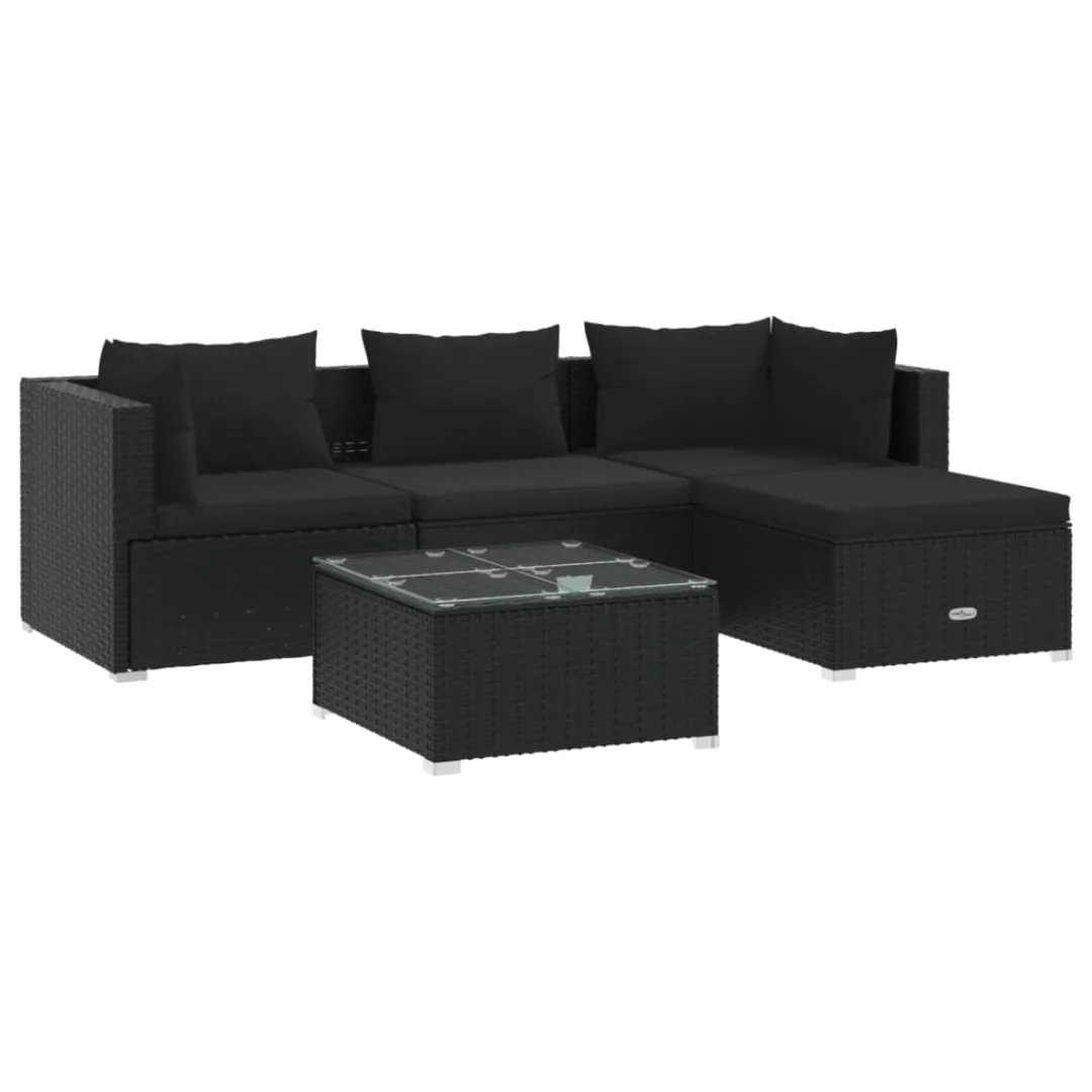 Vidaxl 5-tlg. Garten-lounge-set Mit Kissen Poly Rattan Schwarz günstig online kaufen