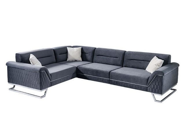 JVmoebel Ecksofa Stilvolle Graue L-Form Wohnzimmer Designer Stoffsofa Eckco günstig online kaufen