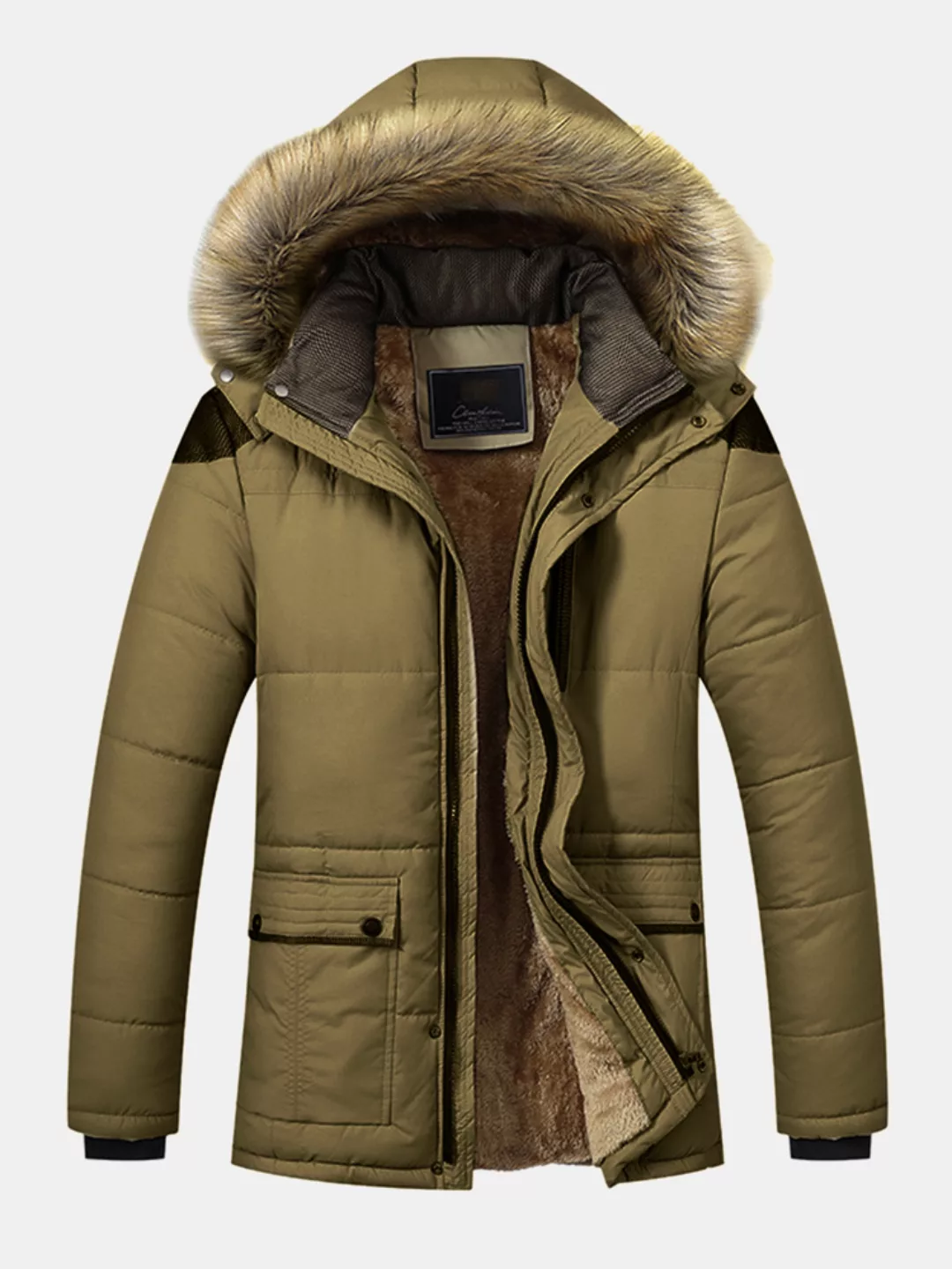 Mens Winter Mid Länge Verdicken Fleecejacke Casual Parka Mit Fellkapuze Lan günstig online kaufen