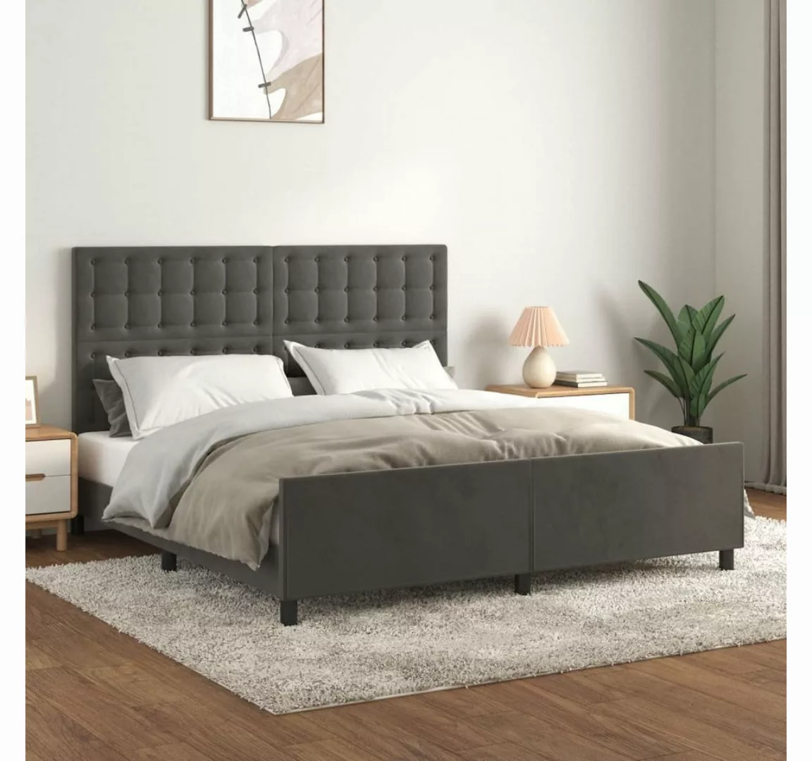 furnicato Bett Bettgestell mit Kopfteil Dunkelgrau 160x200 cm Samt günstig online kaufen