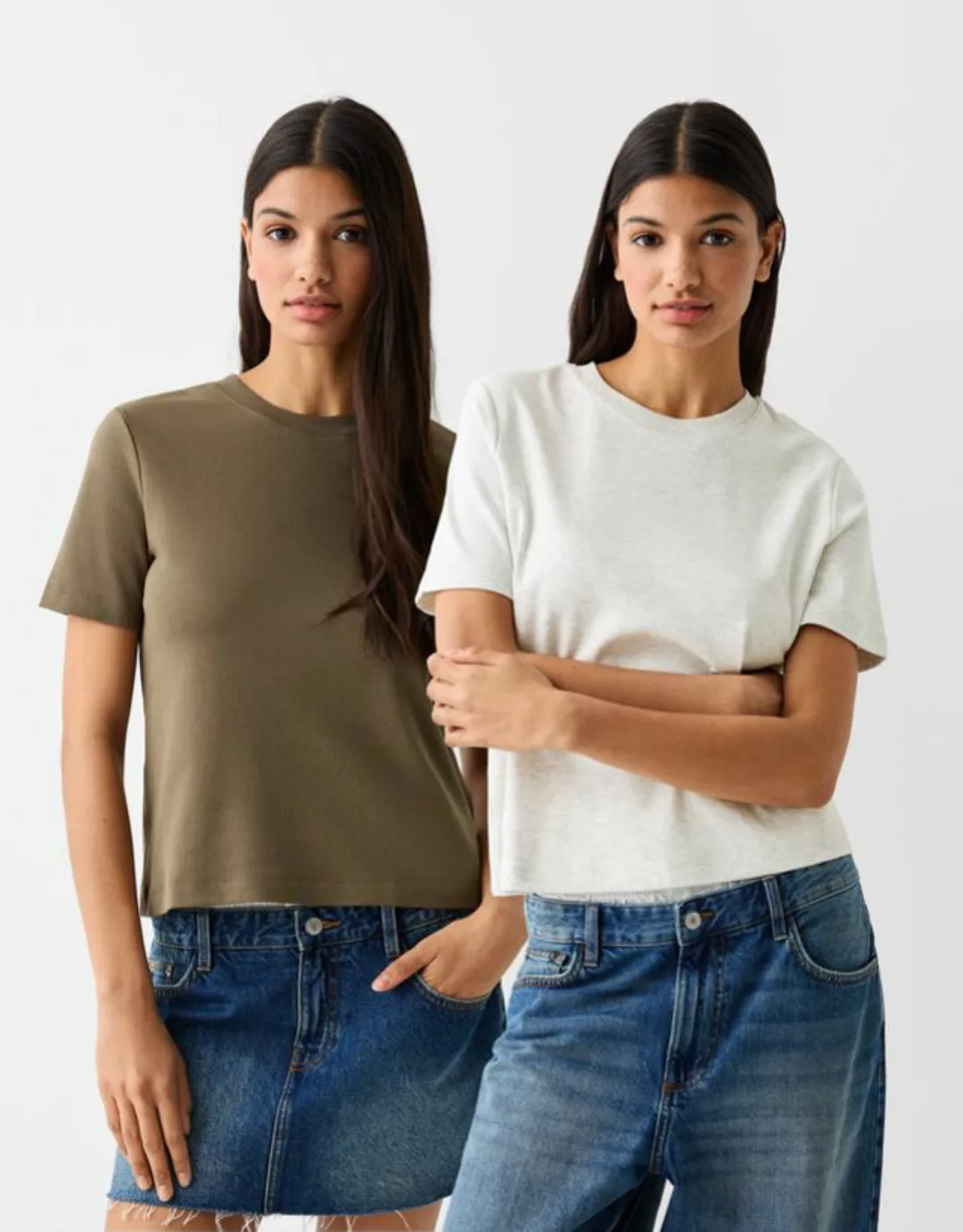 Bershka Doppelpack T-Shirts Im Regular-Fit Damen L Kombiniert günstig online kaufen