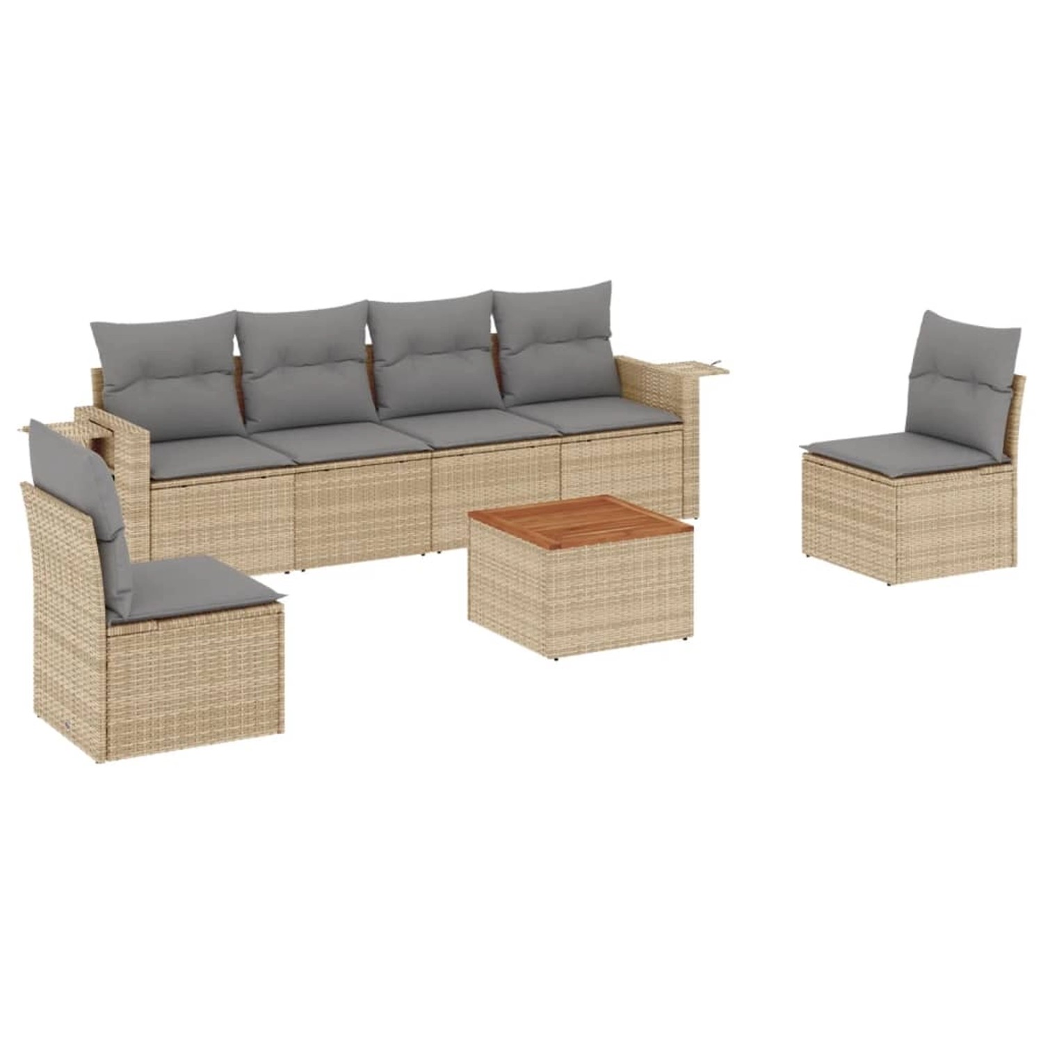 vidaXL 7-Tlg Garten-Sofagarnitur mit Kissen Beige Poly Rattan 3256843 günstig online kaufen