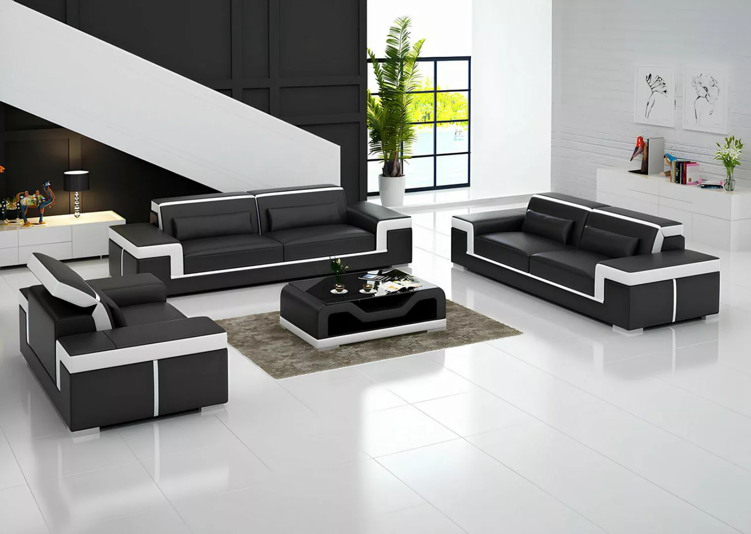 Xlmoebel Sofa Set aus einem Ledersofa und einer Sofagarnitur für 3 Personen günstig online kaufen