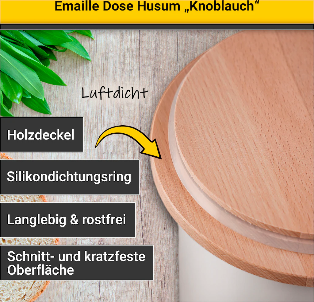 Krüger Vorratsdose »Emaille Vorratsdose Husum für Knoblauch mit Holzdeckel, günstig online kaufen