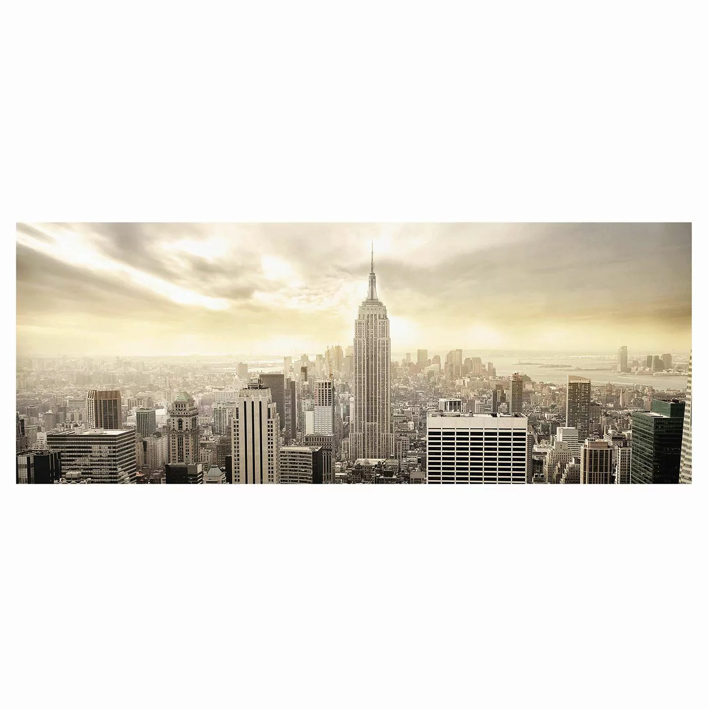 Glasbild Schwarz-Weiß - Panorama Manhattan Dawn günstig online kaufen