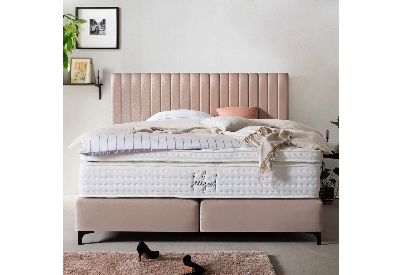 BettCo Boxspringbett Paris (in Rose Samt), Pfeifensteppung, Topper optional günstig online kaufen