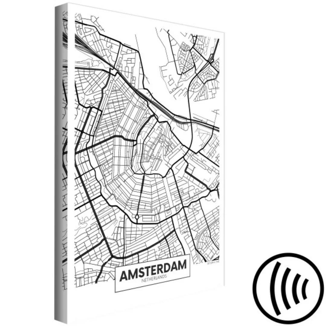 Leinwandbild Straßen von Amsterdam - SW-Stadtkarte der niederländischen Sta günstig online kaufen