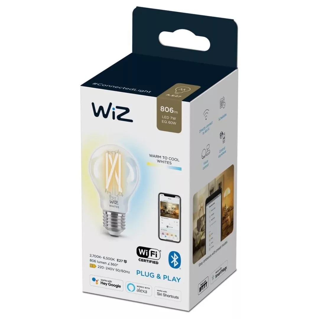 WiZ LED Smart Leuchtmittel in Transparent E27 A60 7W 806lm 1er-Pack günstig online kaufen