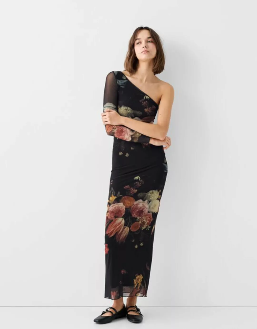 Bershka Langes, Asymmetrisches Kleid Jan Van Kessel Aus Tüll Mit Langen Ärm günstig online kaufen