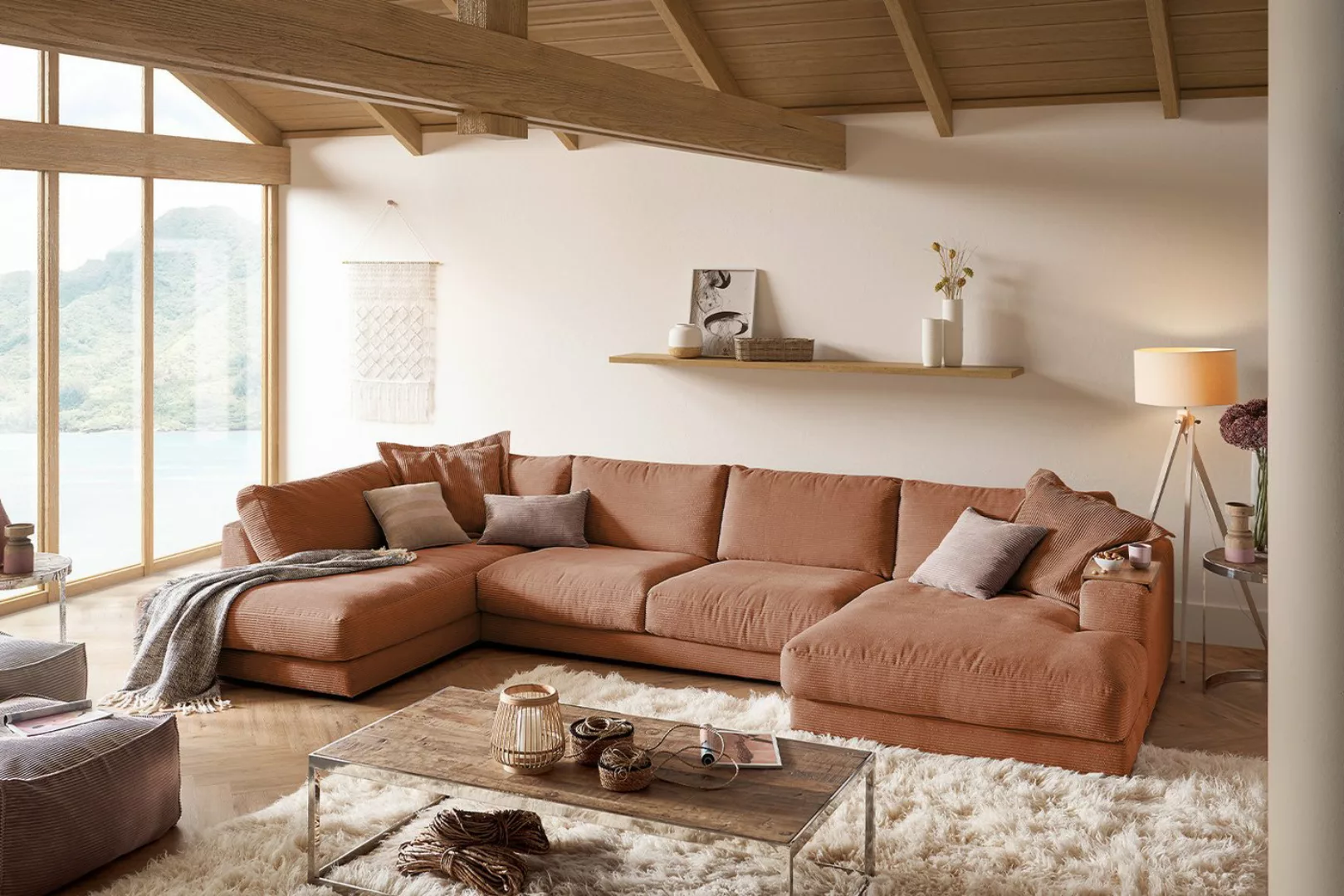 KAWOLA Wohnlandschaft MADELINE, Sofa U-Form Cord, Longchair rechts od. link günstig online kaufen