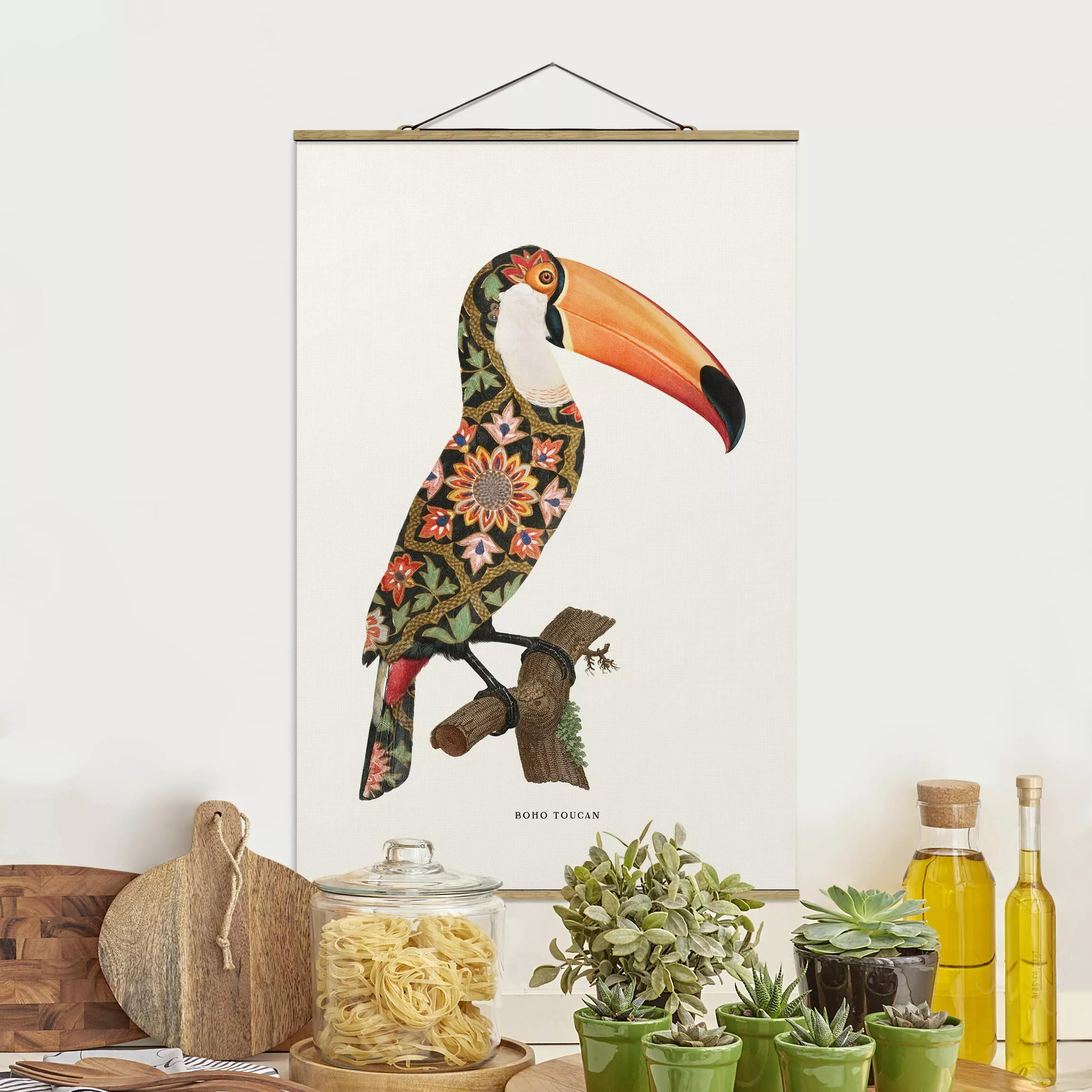 Stoffbild mit Posterleisten Boho Vogel - Tukan günstig online kaufen