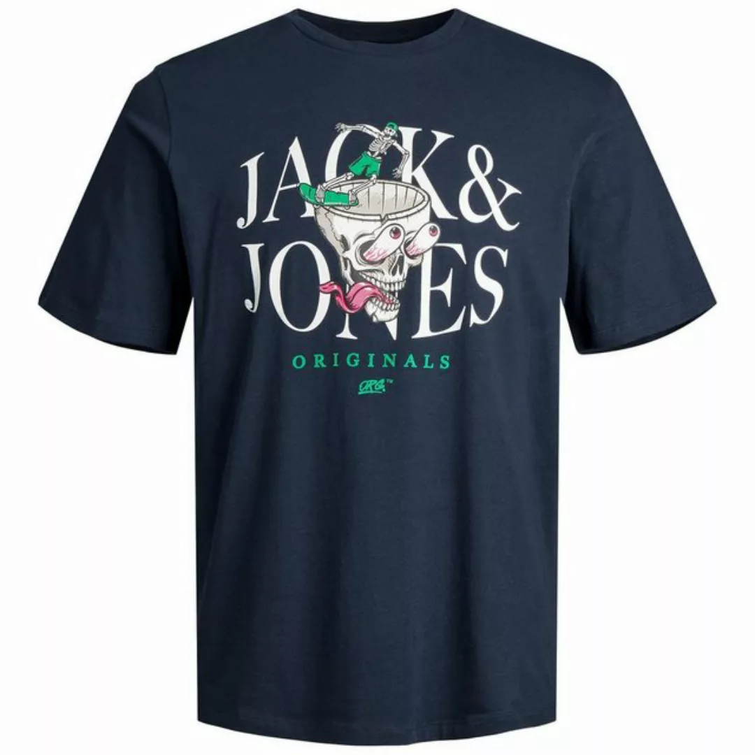 Jack & Jones Rundhalsshirt Große Größen Herren T-Shirt navy cooles Totenkop günstig online kaufen