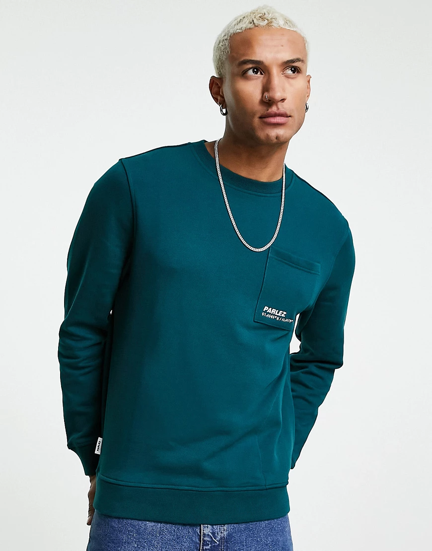 Parlez – Halcyon – Sweatshirt in Grün mit Brusttasche günstig online kaufen