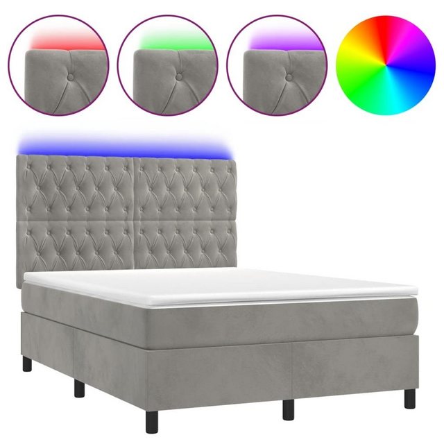 vidaXL Boxspringbett Boxspringbett mit Matratze LED Hellgrau 140x200 cm Sam günstig online kaufen