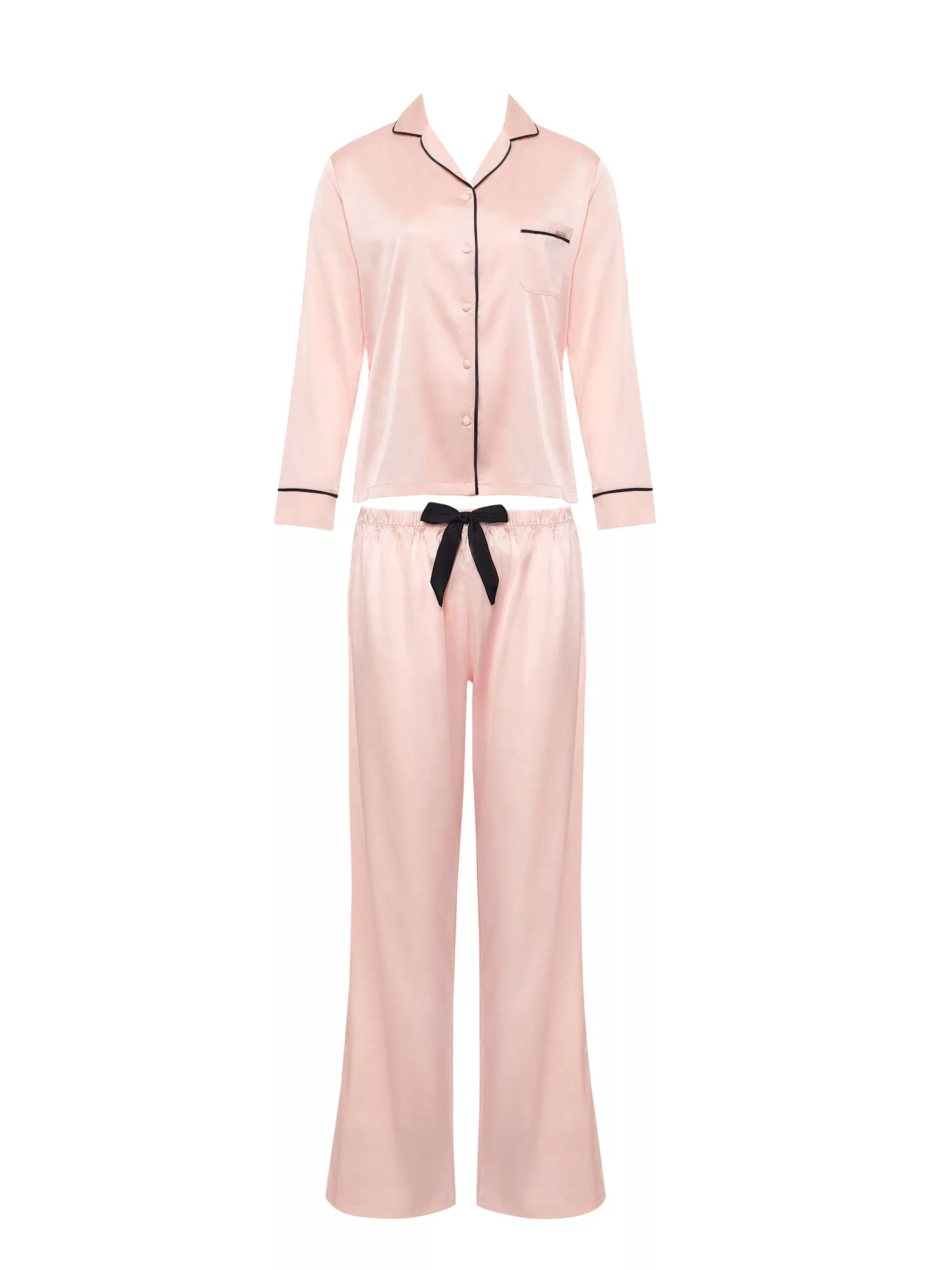 Bluebella – Abigail – Rosa Satin-Pyjama aus Oberteil mit Reverskragen und H günstig online kaufen