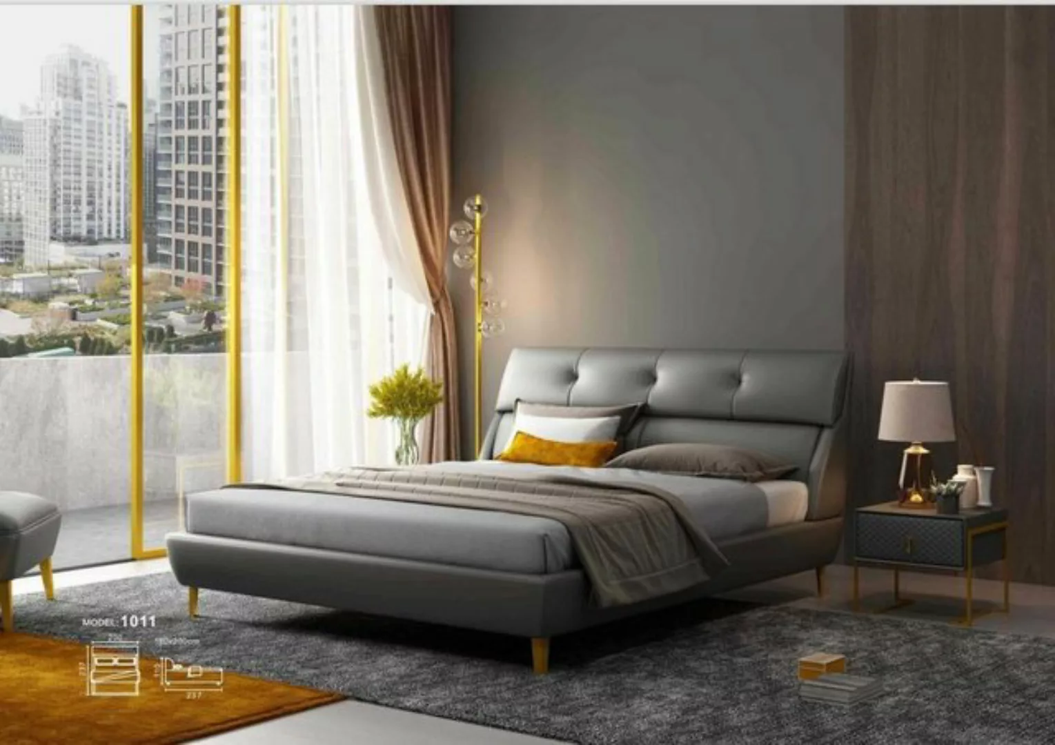 JVmoebel Bett, Schlafzimmer Hotel Betten Doppel Bett Design Holz Leder günstig online kaufen