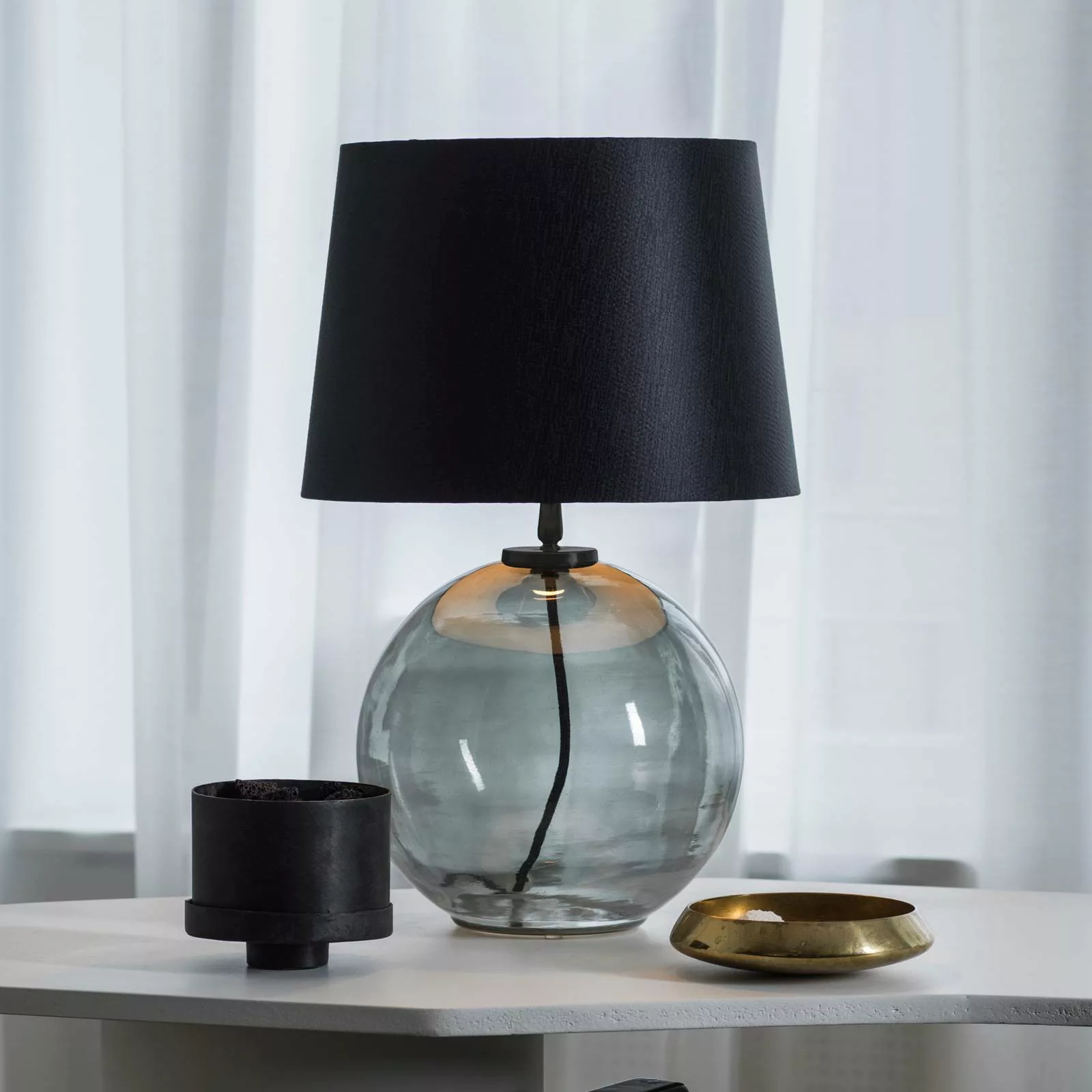 PR Home Jonna Tischlampe Ø 25 cm Rauchglas/schwarz günstig online kaufen