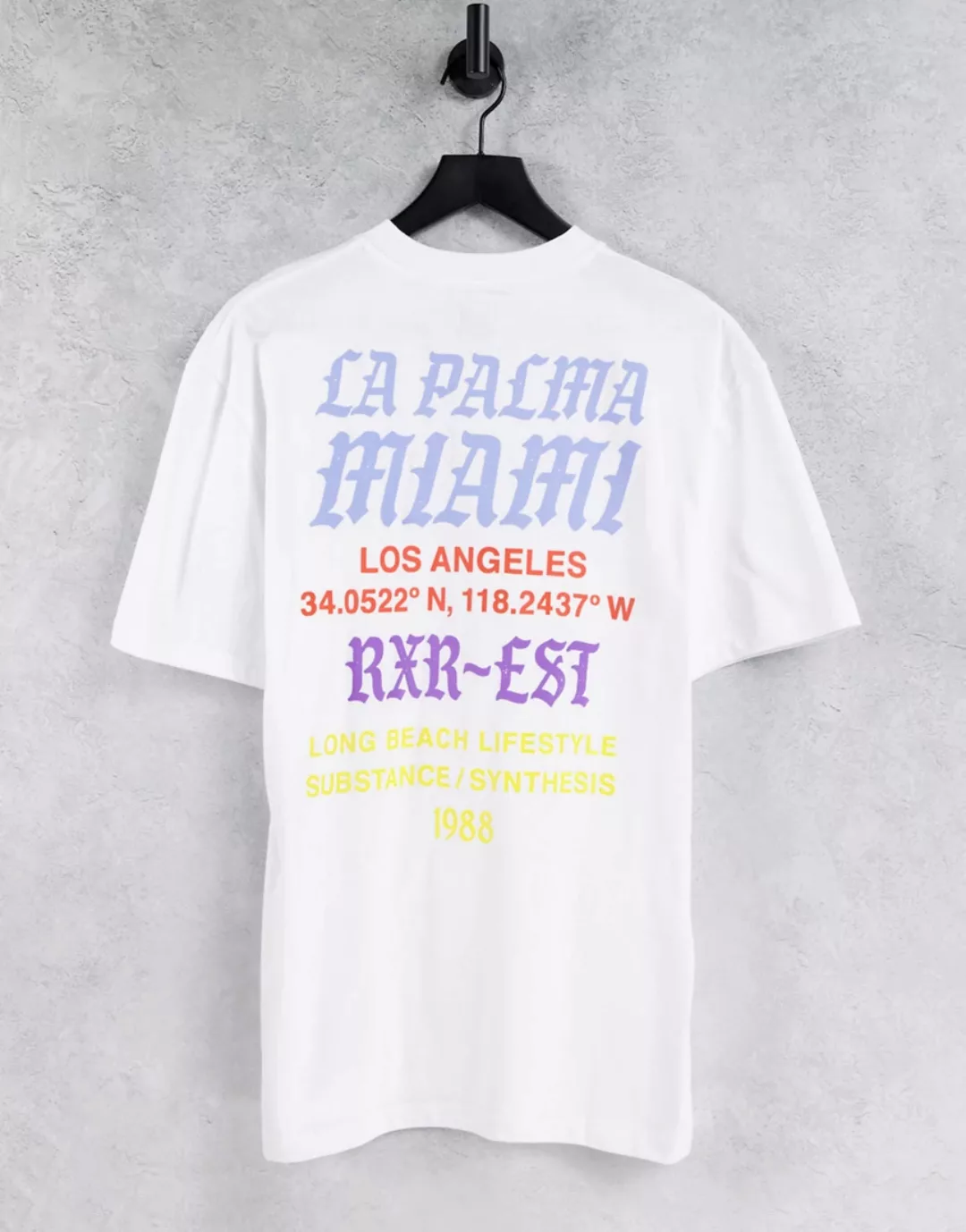 River Island – T-Shirt mit „Miami“-Rückenprint in Schwarz-Weiß günstig online kaufen