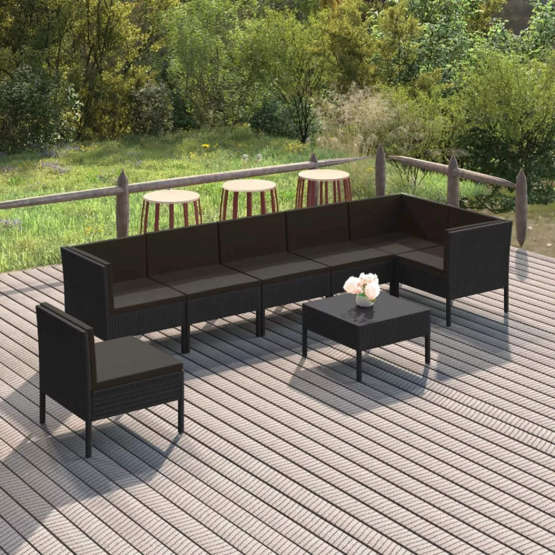 8-tlg. Garten-lounge-set Mit Auflagen Poly Rattan Schwarz günstig online kaufen