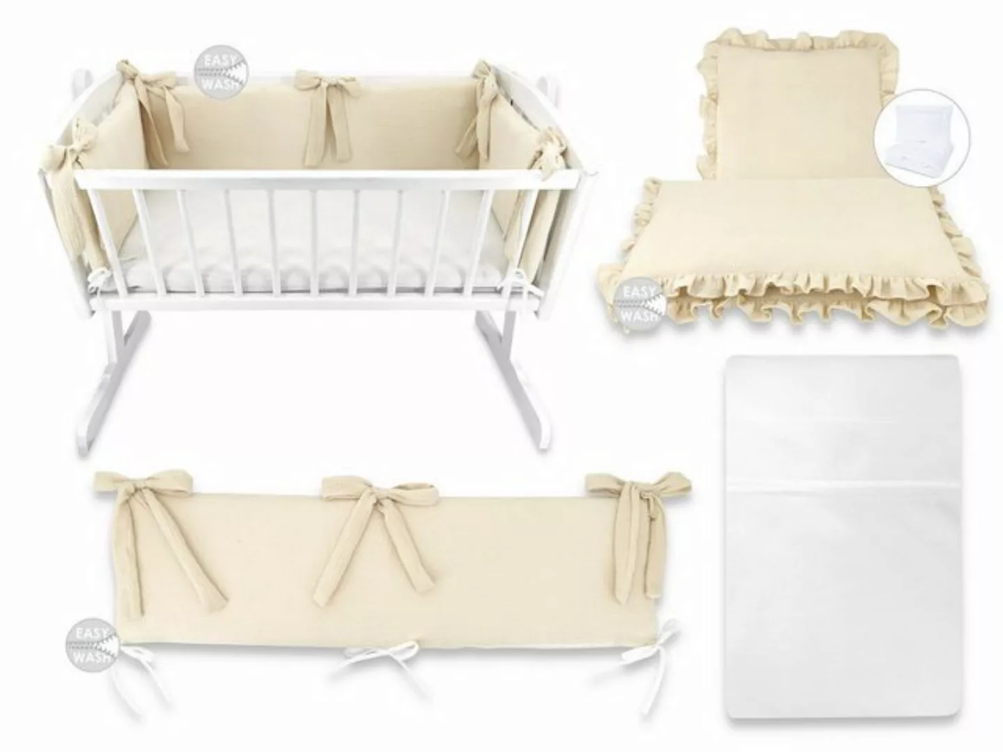 hopsibaby Stubenbett Babywiege Komplettwiegenset Musselin Beige Babybett, P günstig online kaufen