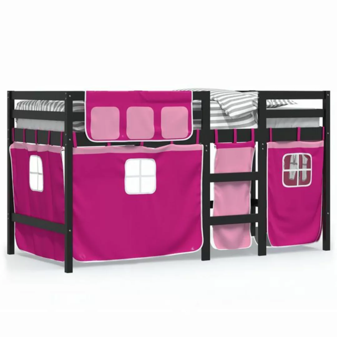 vidaXL Bett Kinderhochbett mit Vorhängen Rosa 90x200 cm Massivholz Kiefer günstig online kaufen