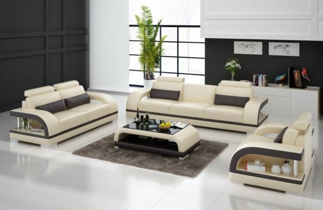 JVmoebel Sofa Designer Sofagarnitur Ledersofa Set 3+2+1 Garnitur Sofa Couch günstig online kaufen