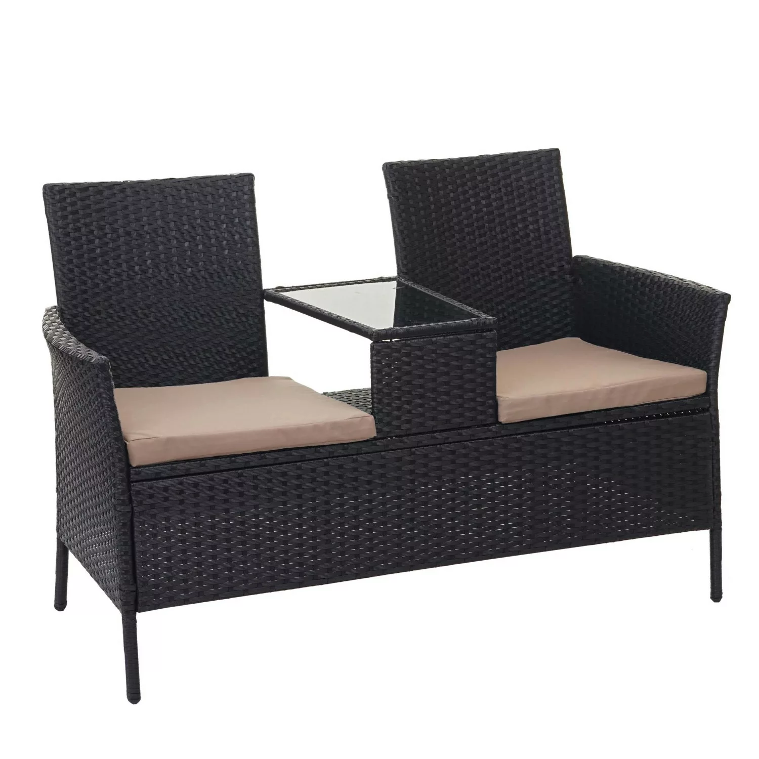 MCW Poly-Rattan Sitzbank mit Tisch E24 Schwarz Kissen Creme günstig online kaufen