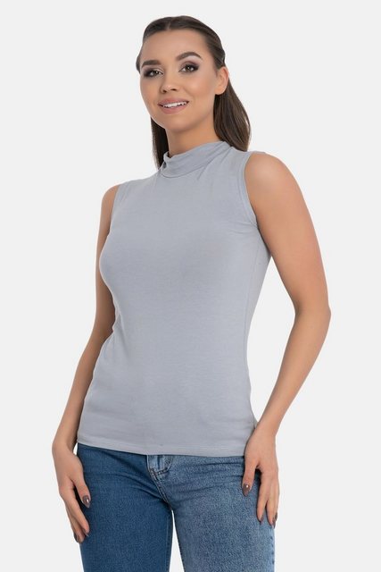 Evoni T-Shirt Basic Shirt ärmellos Halbkragen Tank-Top günstig online kaufen