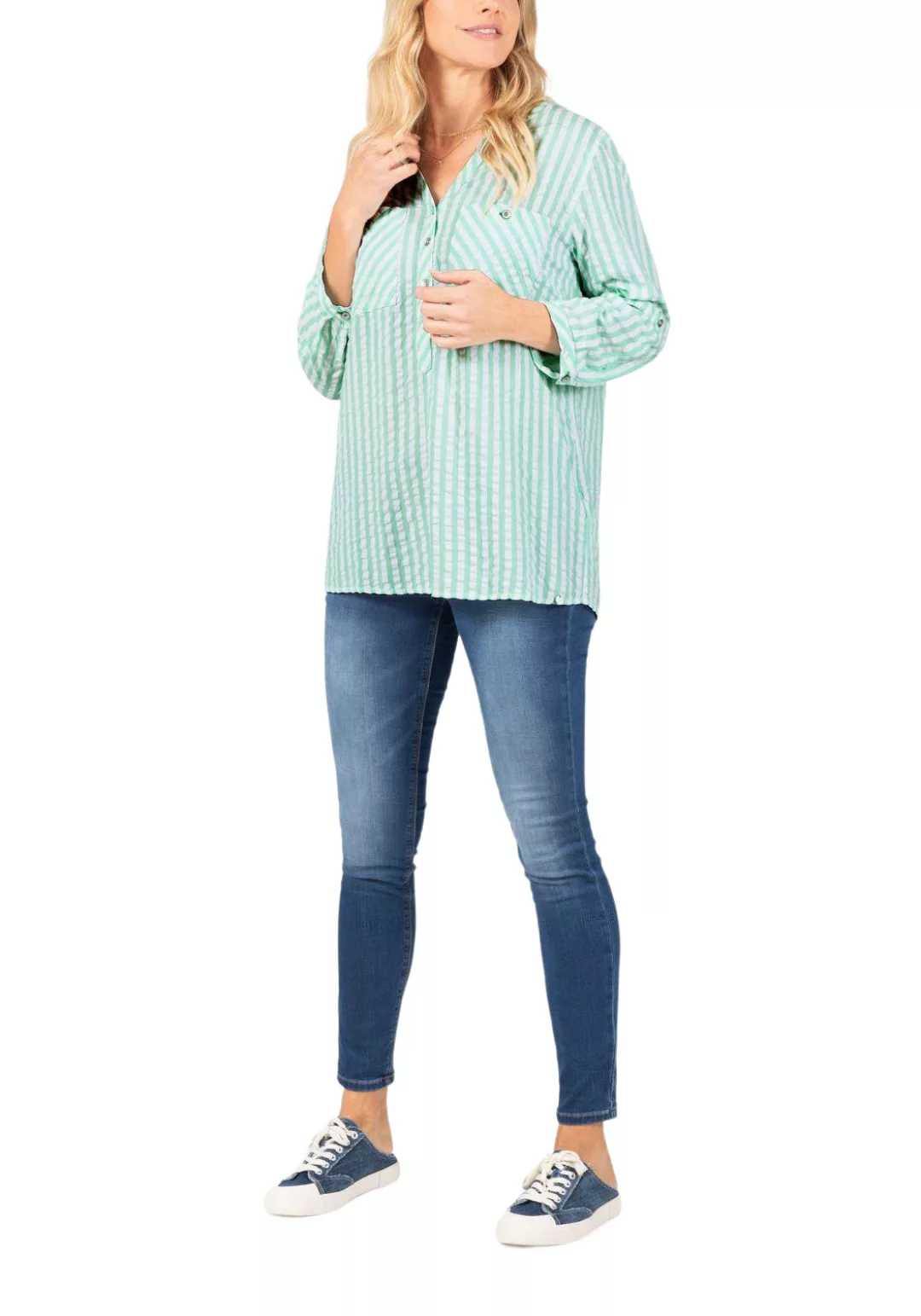 TIMEZONE Damen Bluse STRIPED HENLEY BLOUSE - Regular Fit Gestreift günstig online kaufen