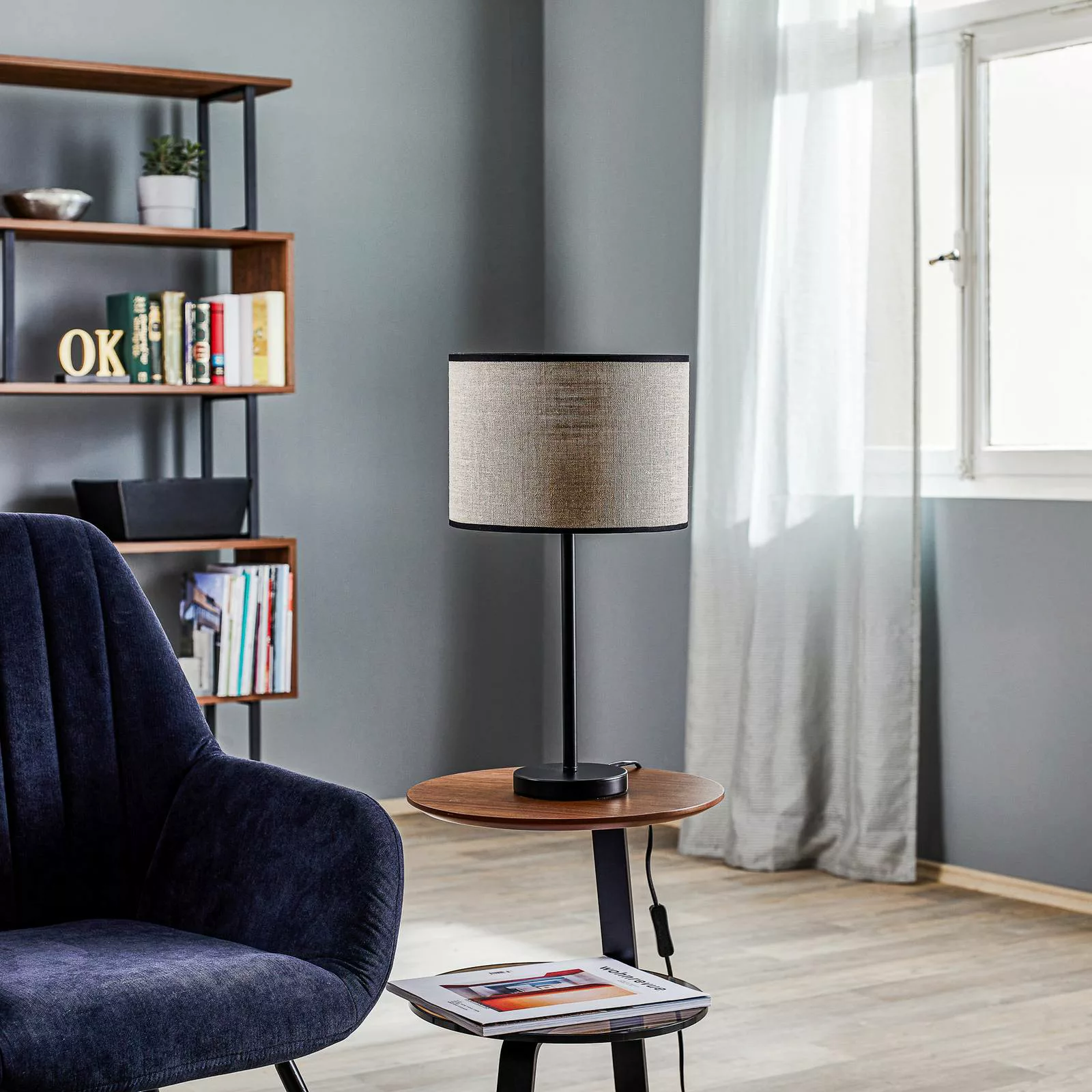 Tischleuchte Tubo, Textil, beige, Höhe 47 cm günstig online kaufen