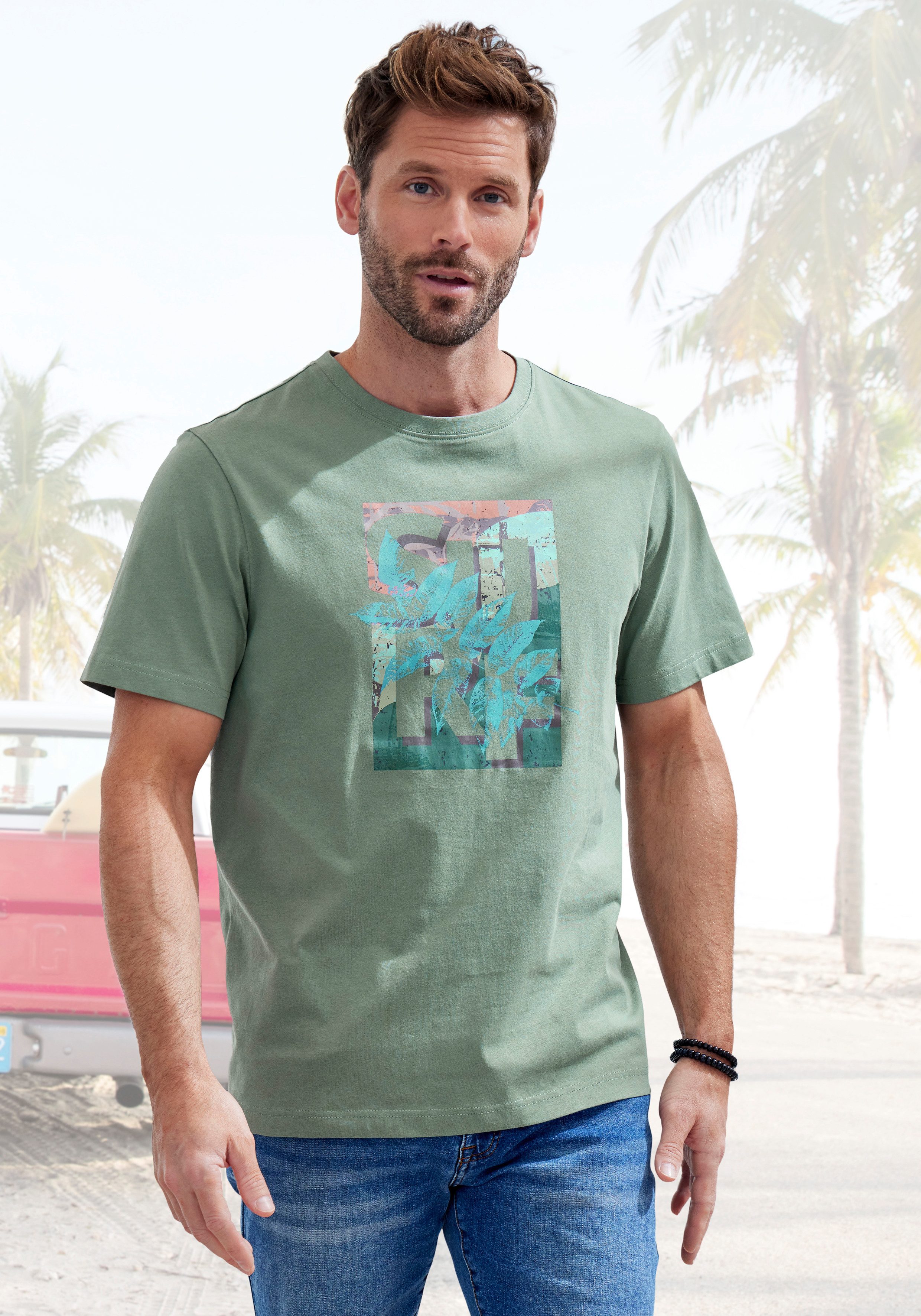 John Devin T-Shirt, Rundhalsshirt mit Surf -Aufdruck aus reiner Baumwolle günstig online kaufen