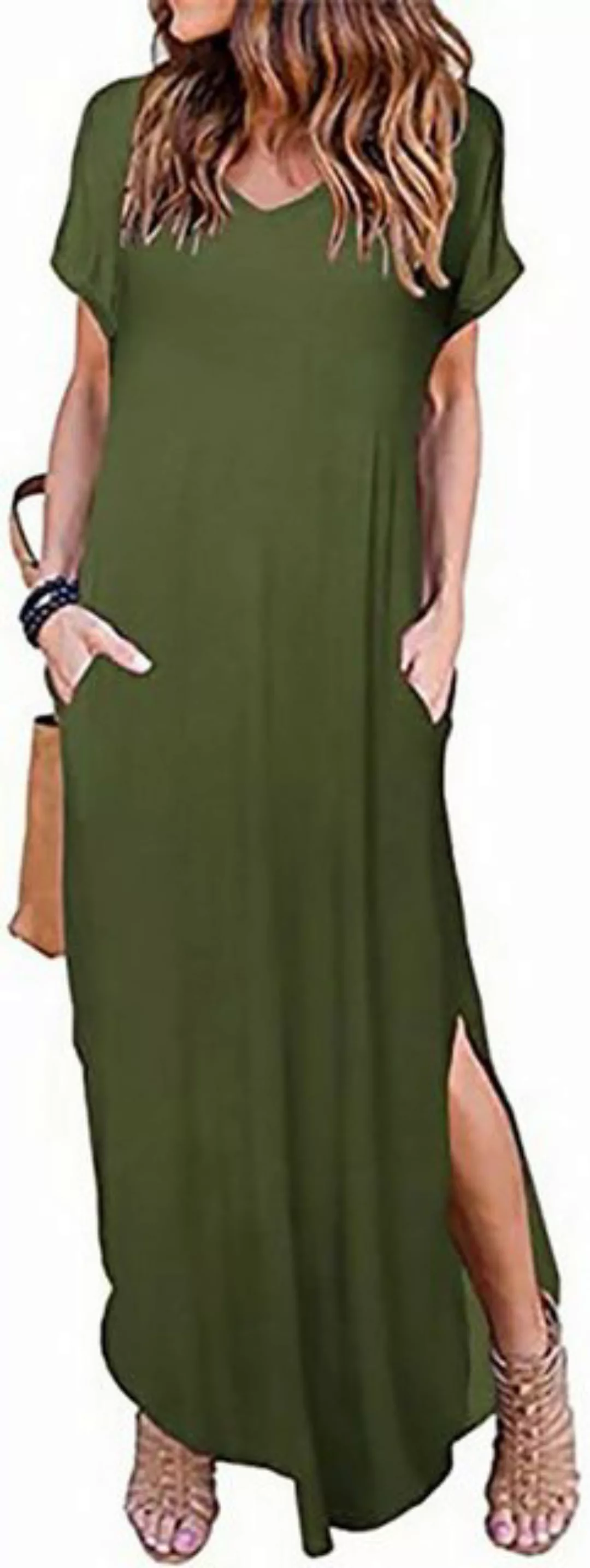 ZWY Bodykleid Damen Sommer extra langes Kleid Tasche langes Kleid kurze Ärm günstig online kaufen