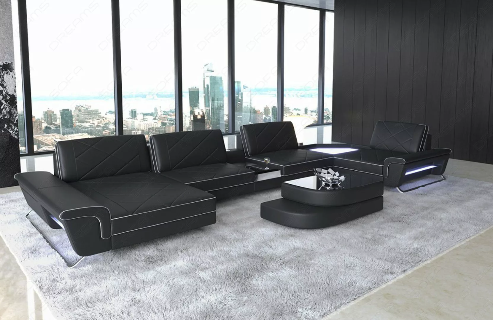 Sofa Dreams Wohnlandschaft Leder Couch Sofa Ferrara Ledersofa mit, Multifun günstig online kaufen