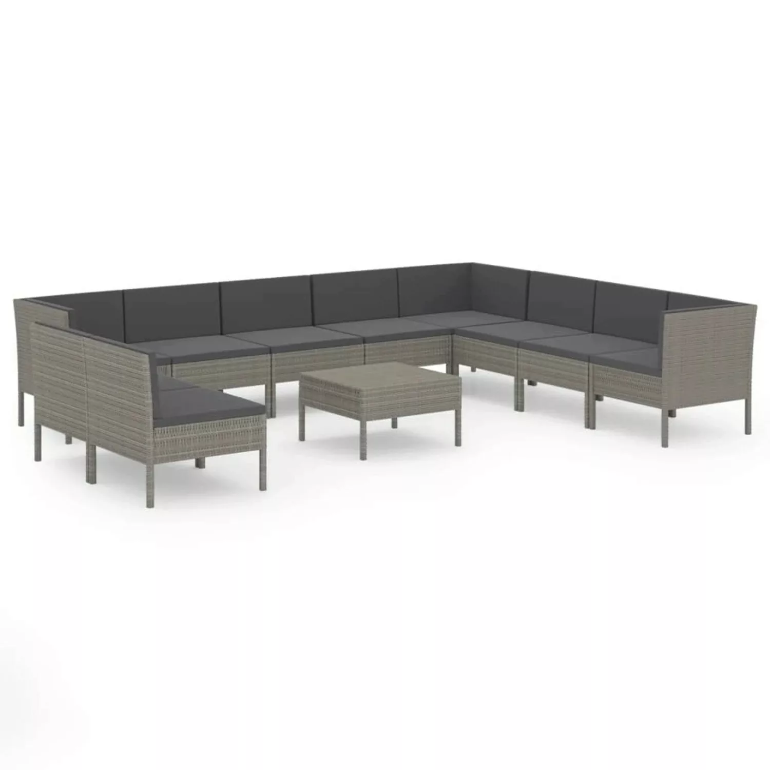 11-tlg. Garten-lounge-set Mit Auflagen Poly Rattan Grau günstig online kaufen