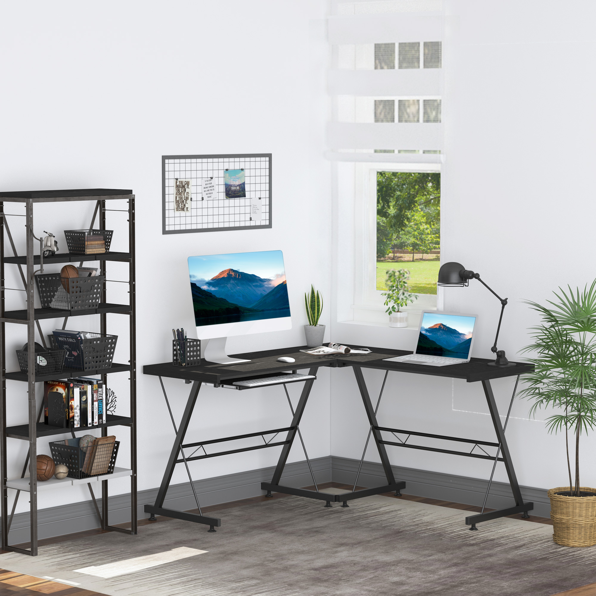 HOMCOM Computertisch flexibler Schreibtisch Arbeitsstation MDF Stahl Schwar günstig online kaufen