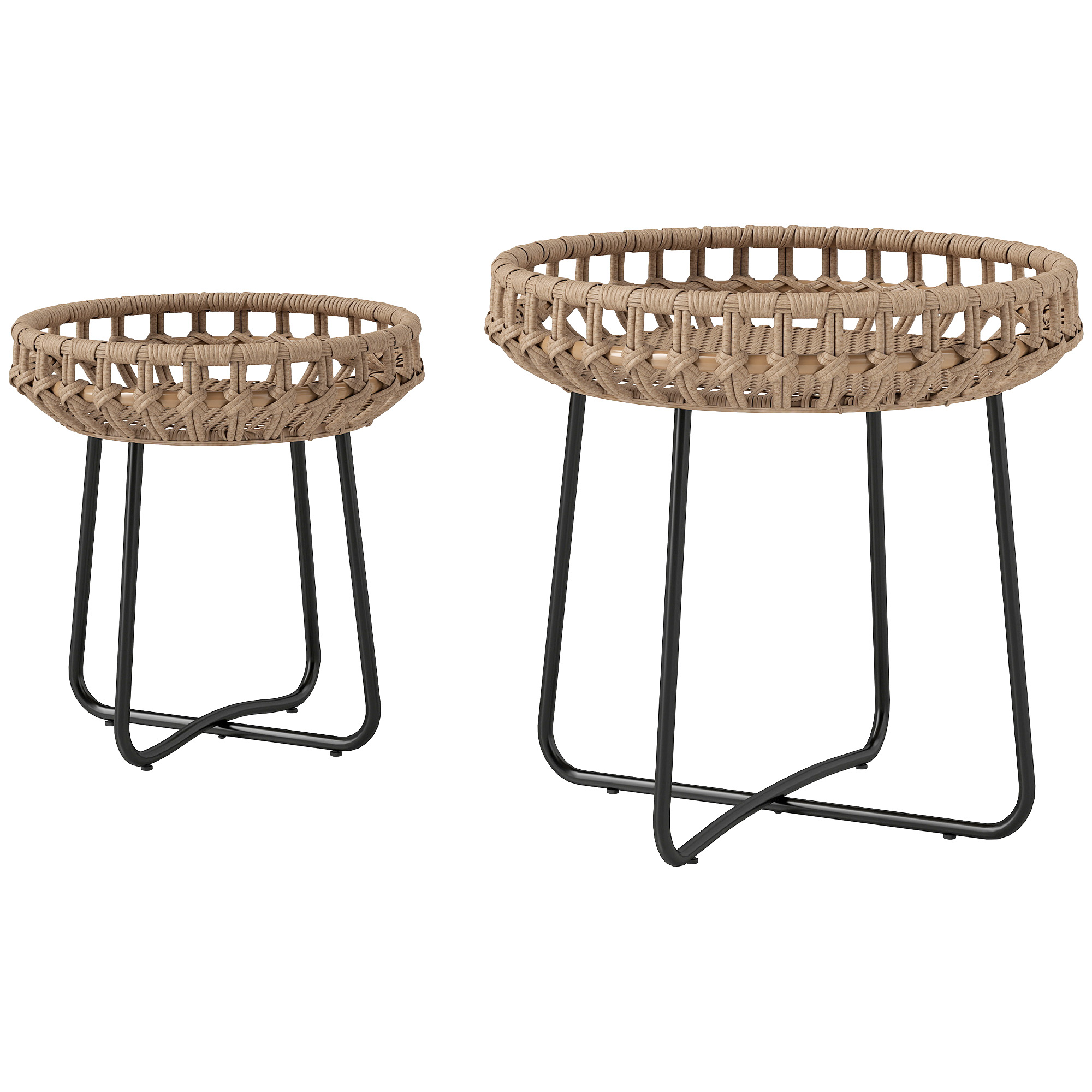 Outsunny 2er Set Beistelltisch Polyrattan Ø60/41 cm rund wetterfest Gartent günstig online kaufen