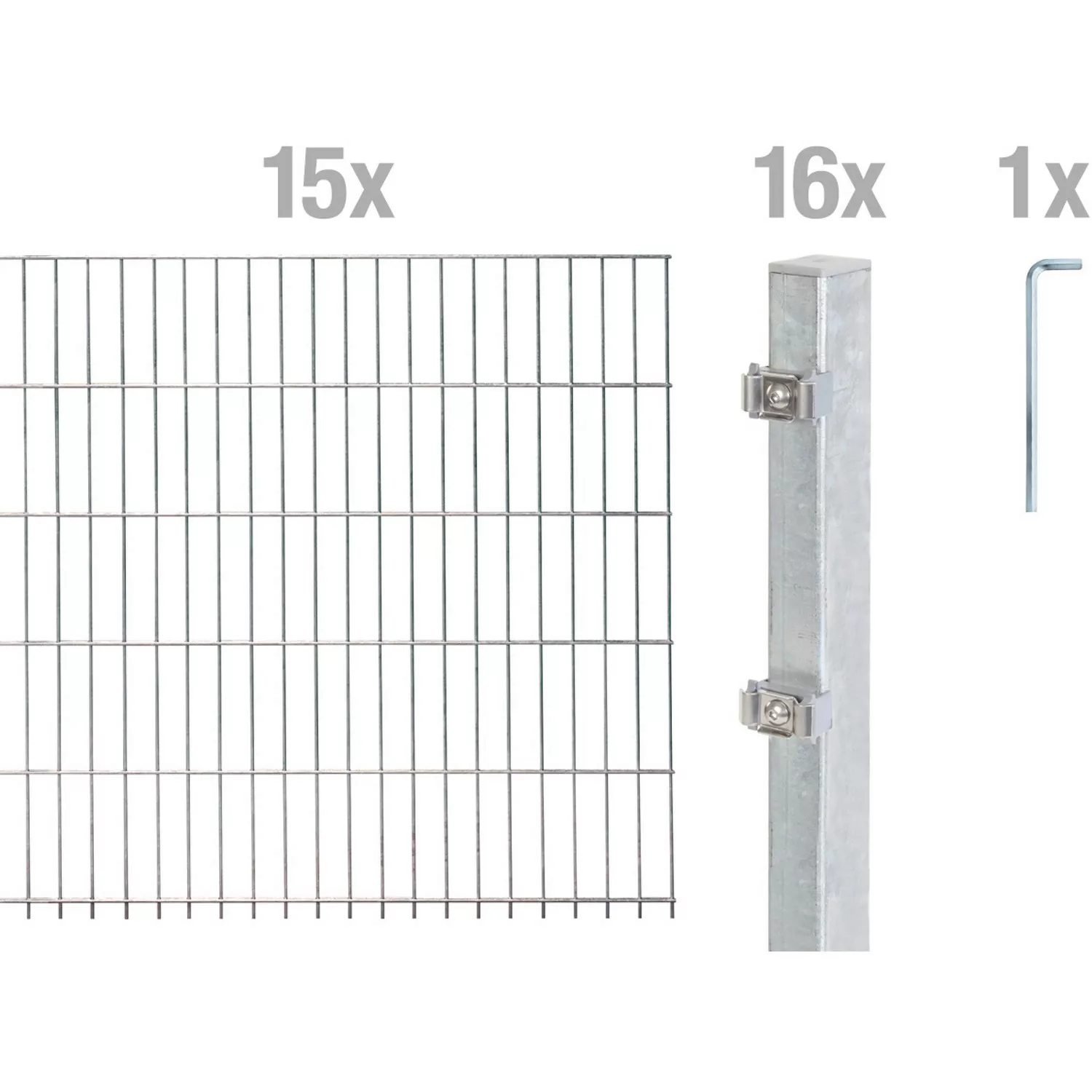 Metallzaun Grund-Set Doppelstabmatte feuerverzinkt 15 x 2 m x 1 m günstig online kaufen