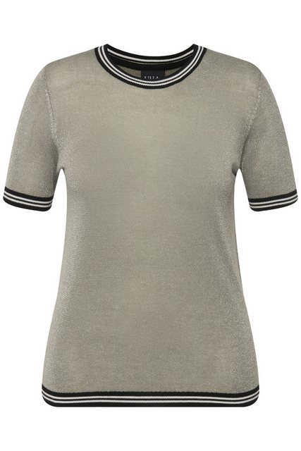 Ulla Popken Strickpullover T-Shirt Metallic-Effekt Streifen Rundhals Halbar günstig online kaufen